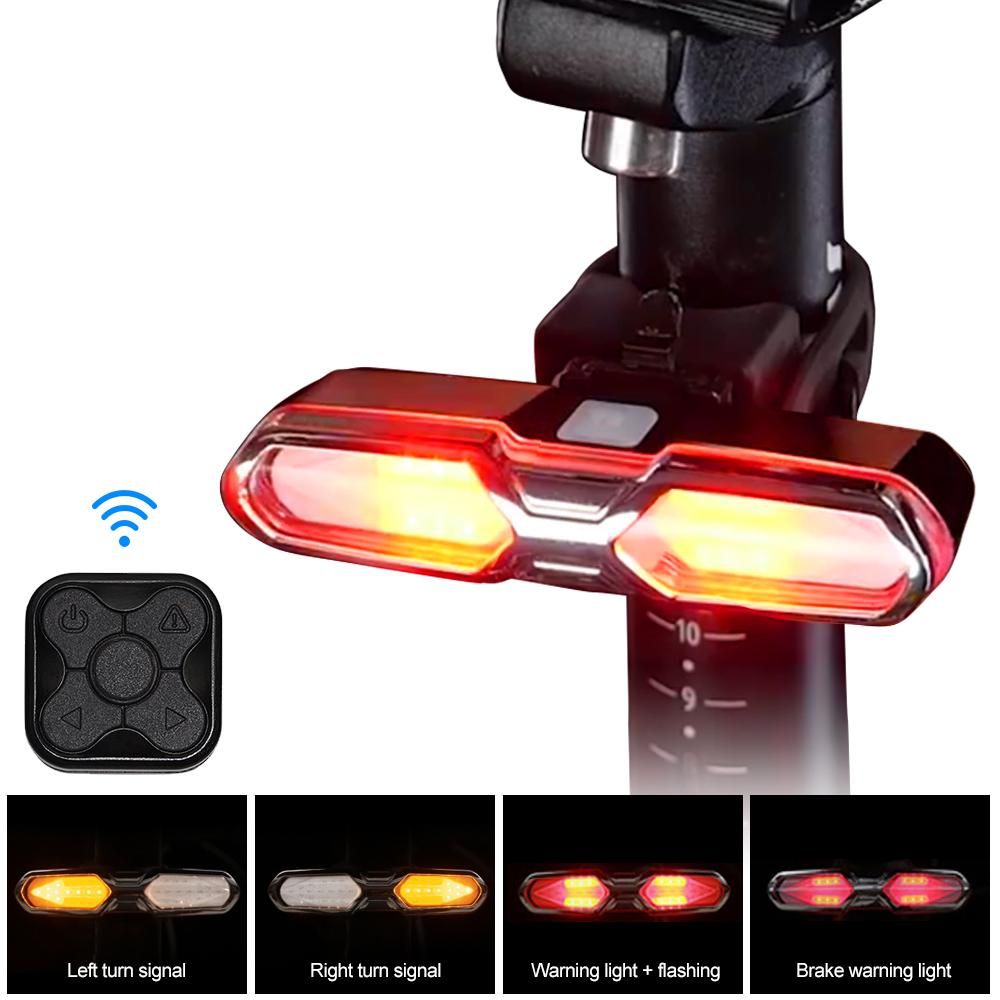 Smart Bike Rear Light Wireless Remote Control Bike Turning Singal Warning Taillight 6 Modes USB Rechargeable Cycling Lamp
