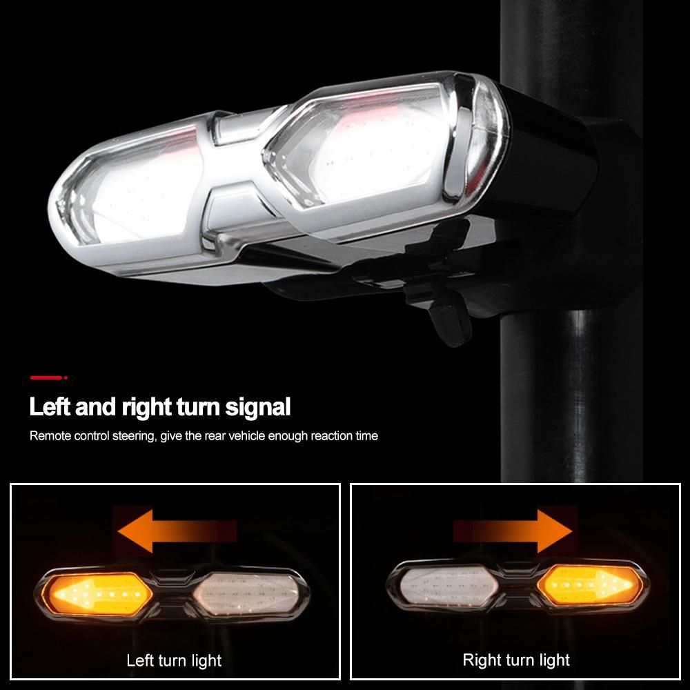 Smart Bike Rear Light Wireless Remote Control Bike Turning Singal Warning Taillight 6 Modes USB Rechargeable Cycling Lamp