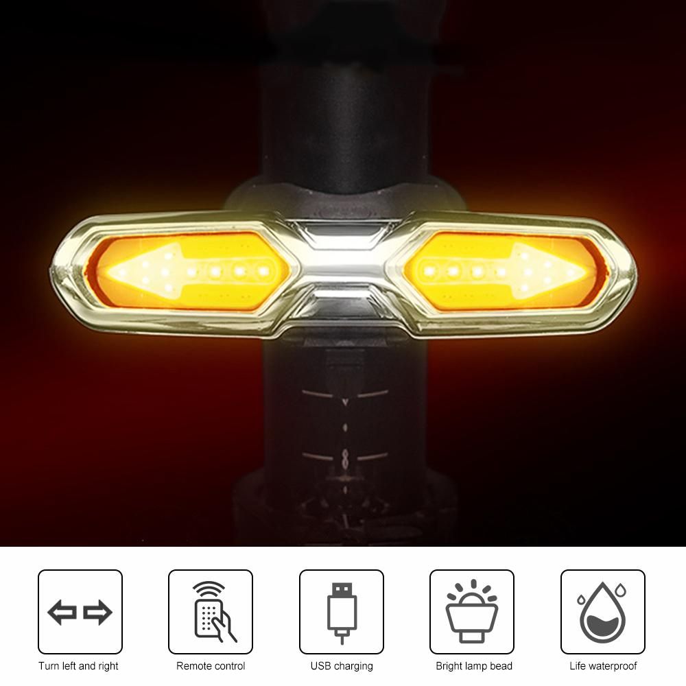 Smart Bike Rear Light Wireless Remote Control Bike Turning Singal Warning Taillight 6 Modes USB Rechargeable Cycling Lamp
