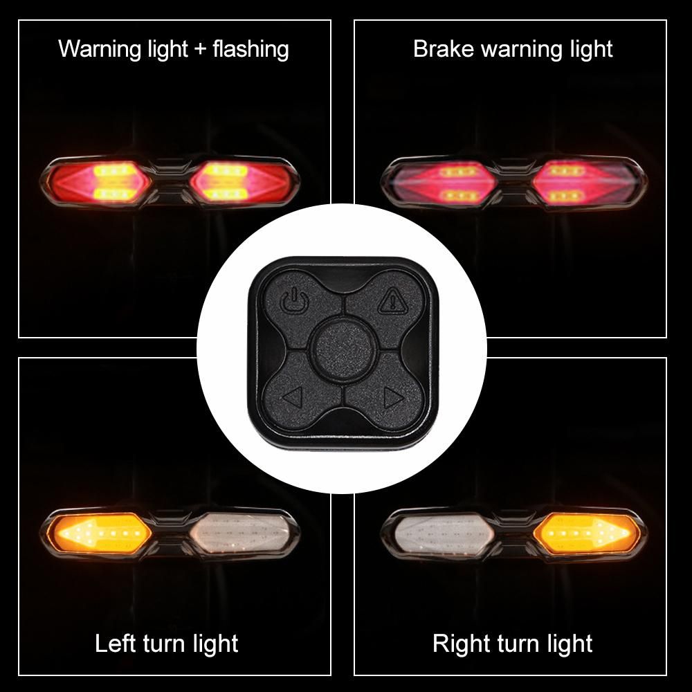 Smart Bike Rear Light Wireless Remote Control Bike Turning Singal Warning Taillight 6 Modes USB Rechargeable Cycling Lamp