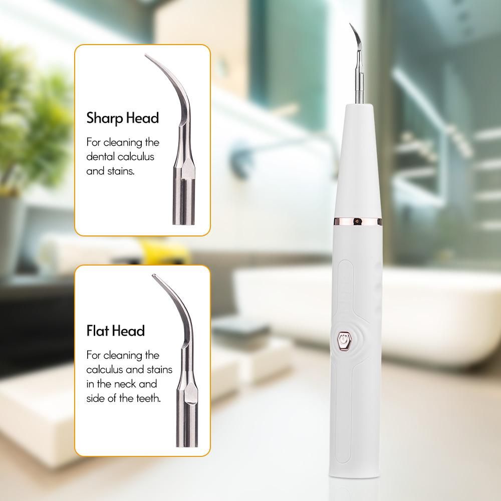Electric Dental Calculus Remover Tooth Cleaner Tartar Remover USB Charging Teeth Cleaning Kit with Tongue Scraper Oral Mirror White
