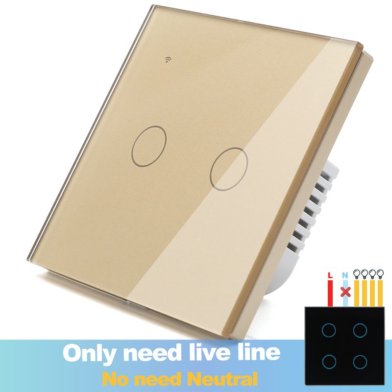 WIFI Need Line) Smart 2 Home White Home Touch Google Way Blue Glass Wall Phone Control Switch 4 Neutral Alexa Light (No LED Gang