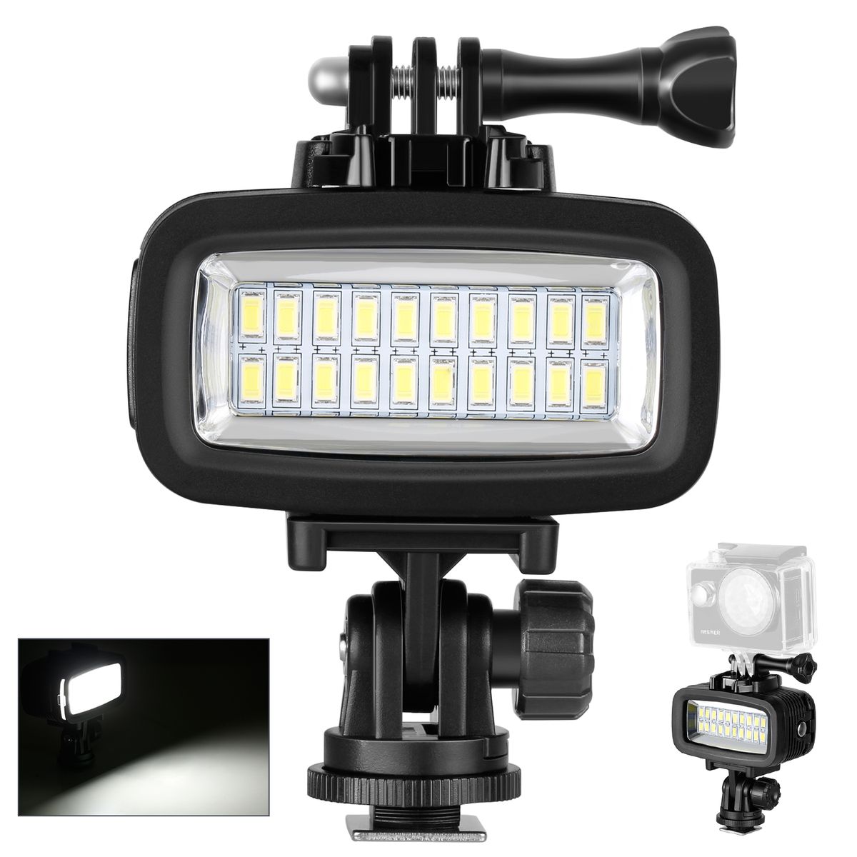 Neewer® Waterproof Up To 131ft/40m Underwater 20 LED 700LM Flash Dimmable Fill Night Light With 3 Color Filter(White, Orange, Purple) For Gopro 7 GoPro Hero 4 3+? Action Camera And All DSLR Cameras