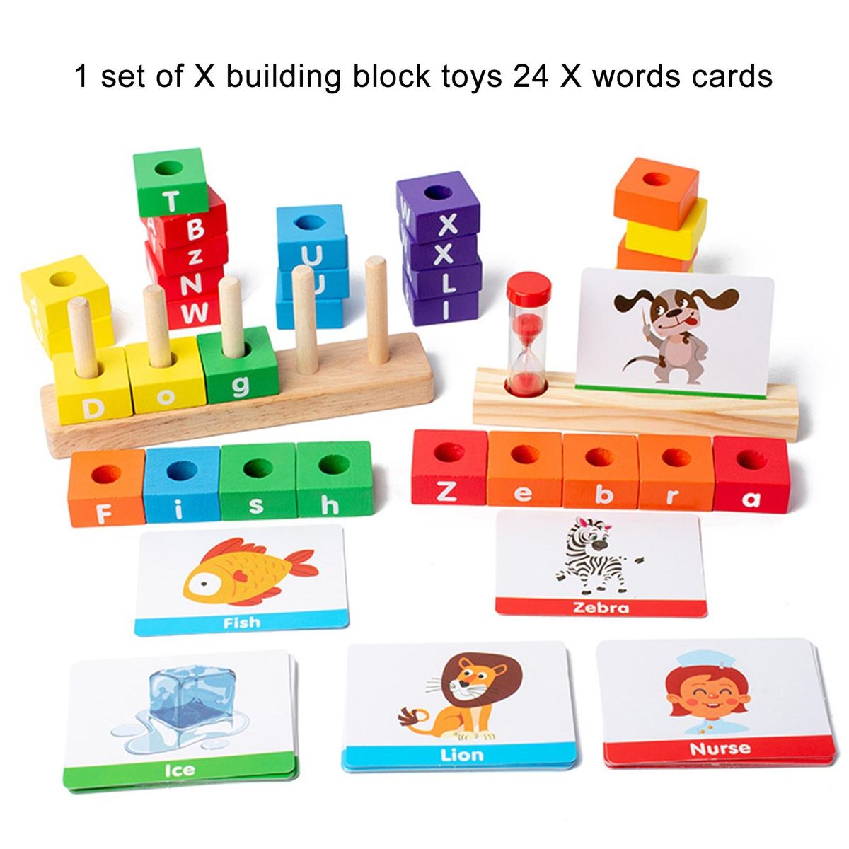 Wooden English Letters Spelling Words Building Blocks Smooth for Early