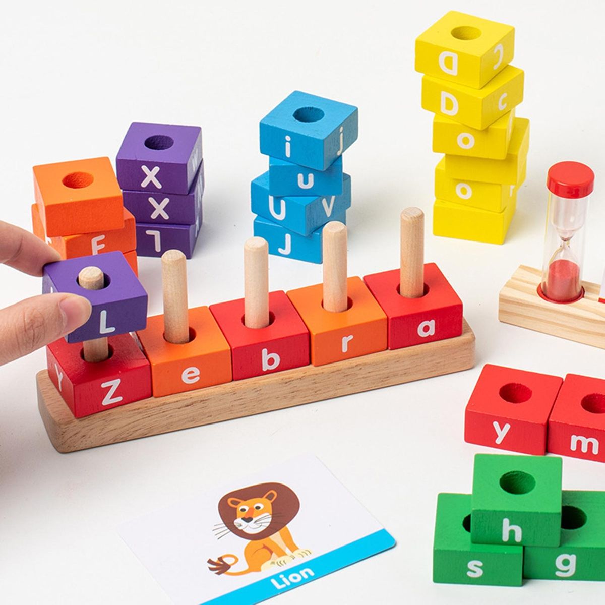 Wooden English Letters Spelling Words Building Blocks Smooth for Early