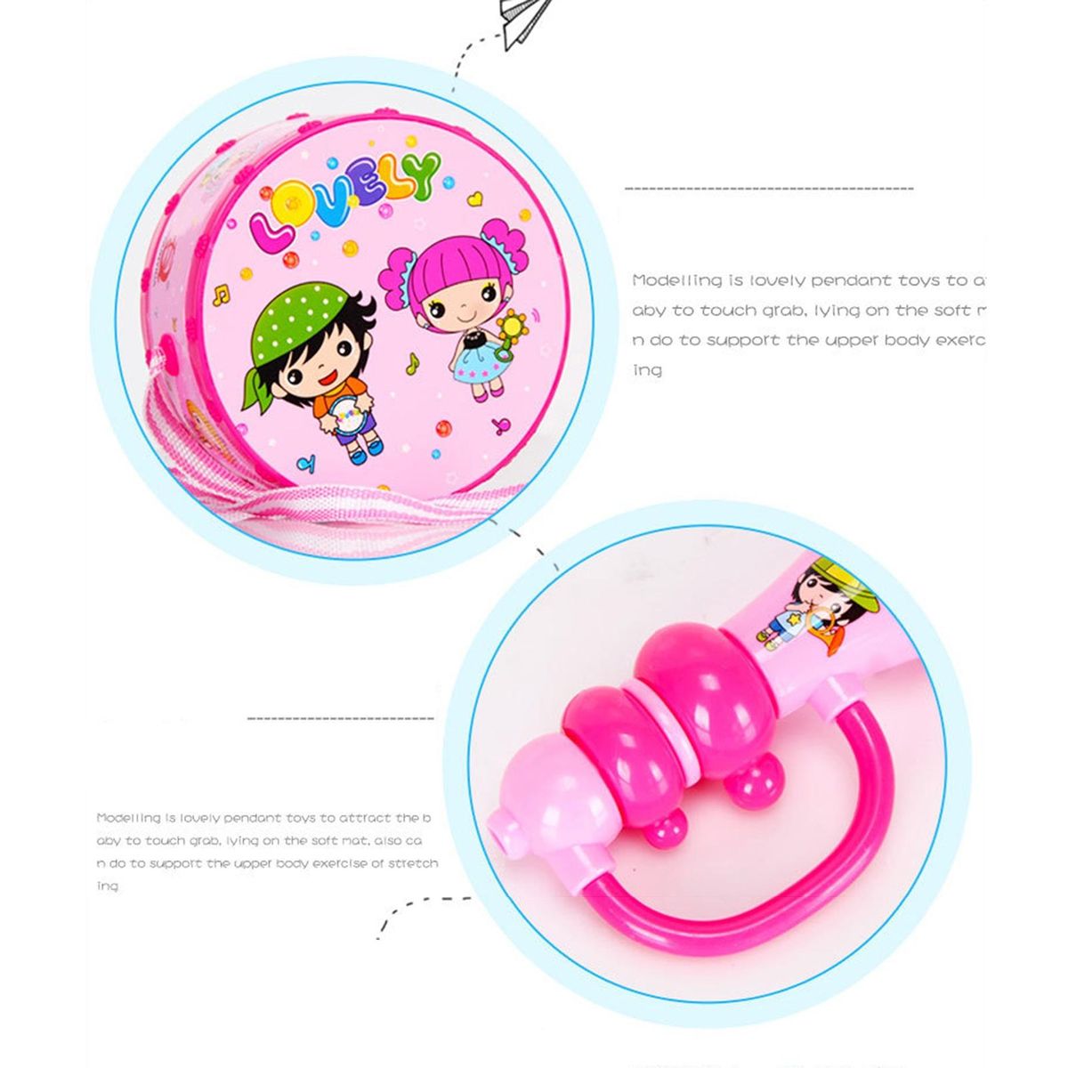 6PcsSet Toddler Musical Toys Hand Knock Baby Drum Set Pink