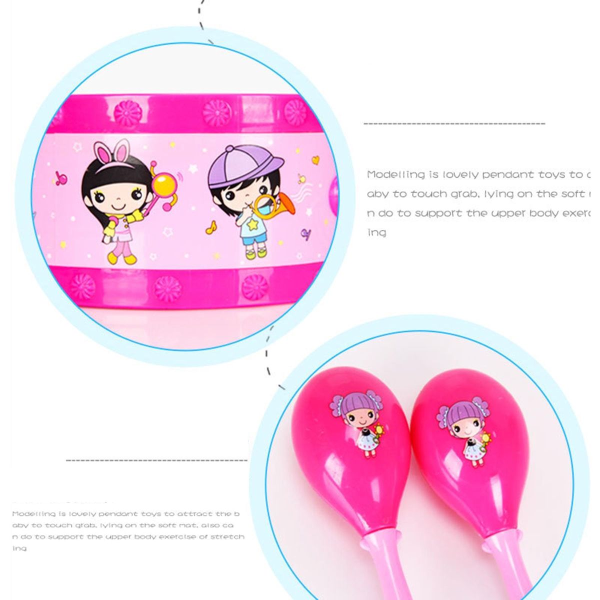 6PcsSet Toddler Musical Toys Hand Knock Baby Drum Set Pink