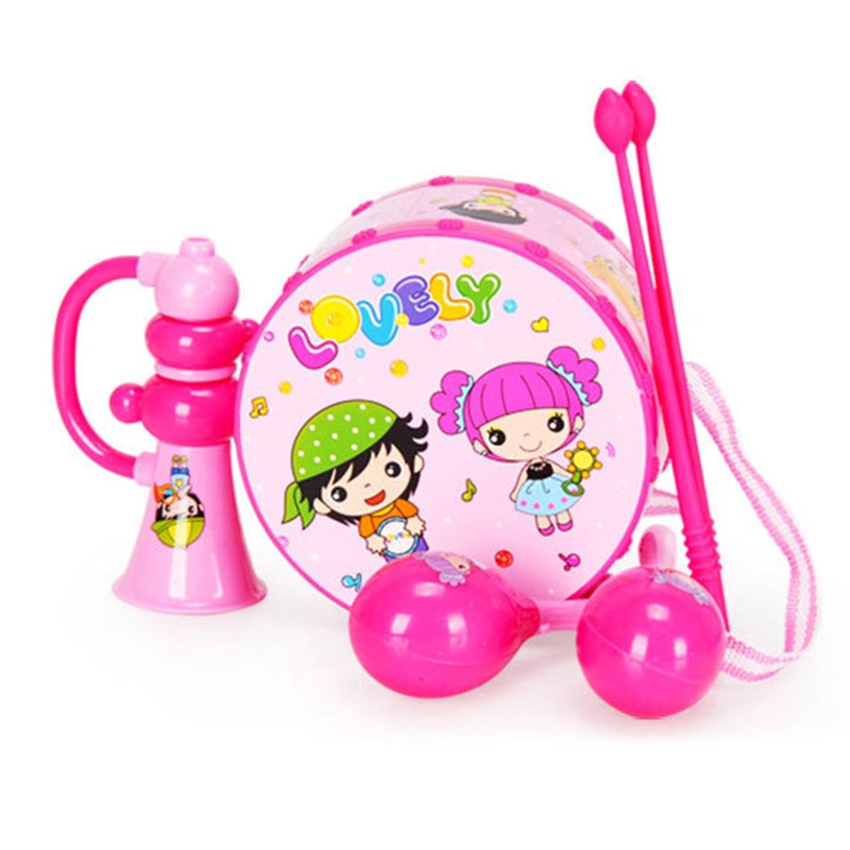 6PcsSet Toddler Musical Toys Hand Knock Baby Drum Set Pink