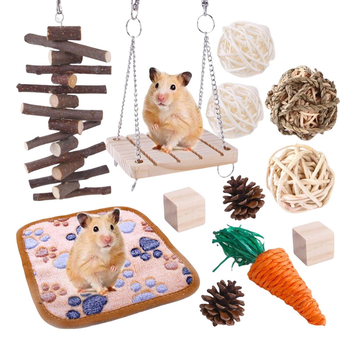 Hamster Chew Toys Set Bite Grind Toy Exercise Pet Supplies 12 Kits