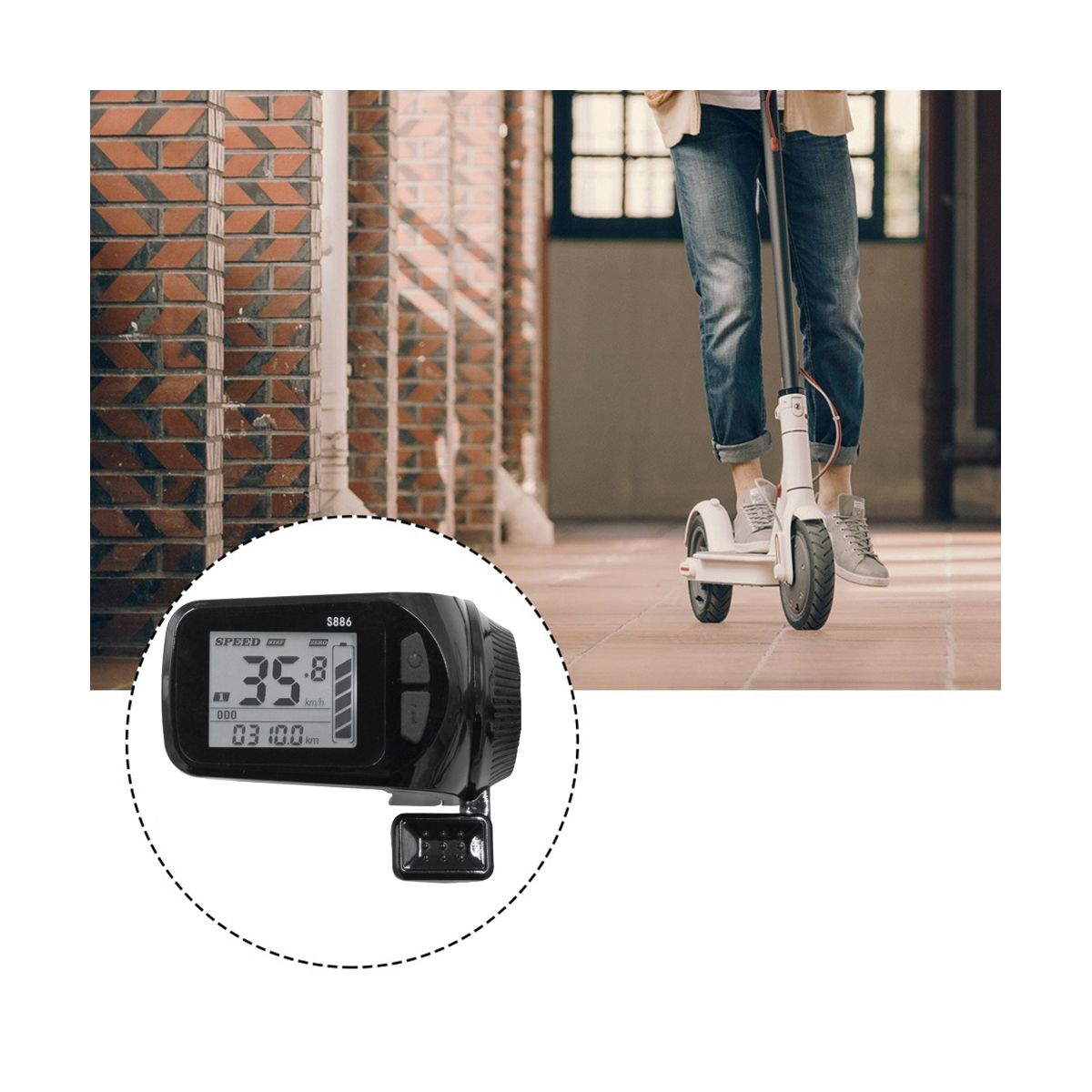 24V/36V/48V/60V S886 Ebike LCD Display Panel Thumb Throttle for Electric Bicycles E-Scooter(SM Plug 5PIN)