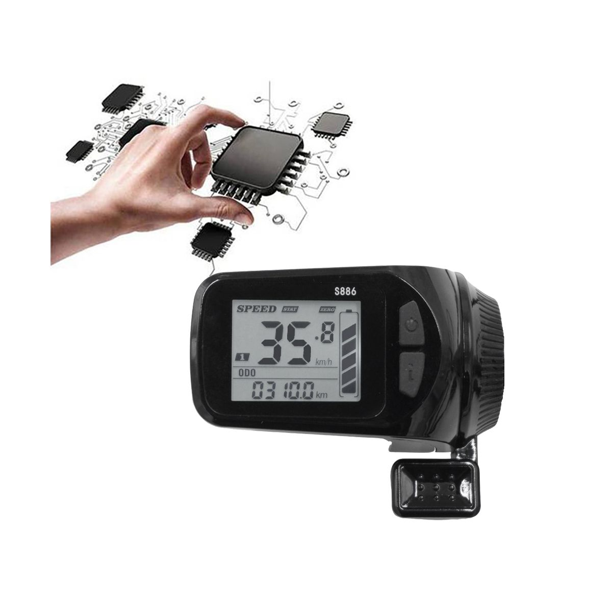 24V/36V/48V/60V S886 Ebike LCD Display Panel Thumb Throttle for Electric Bicycles E-Scooter(SM Plug 5PIN)