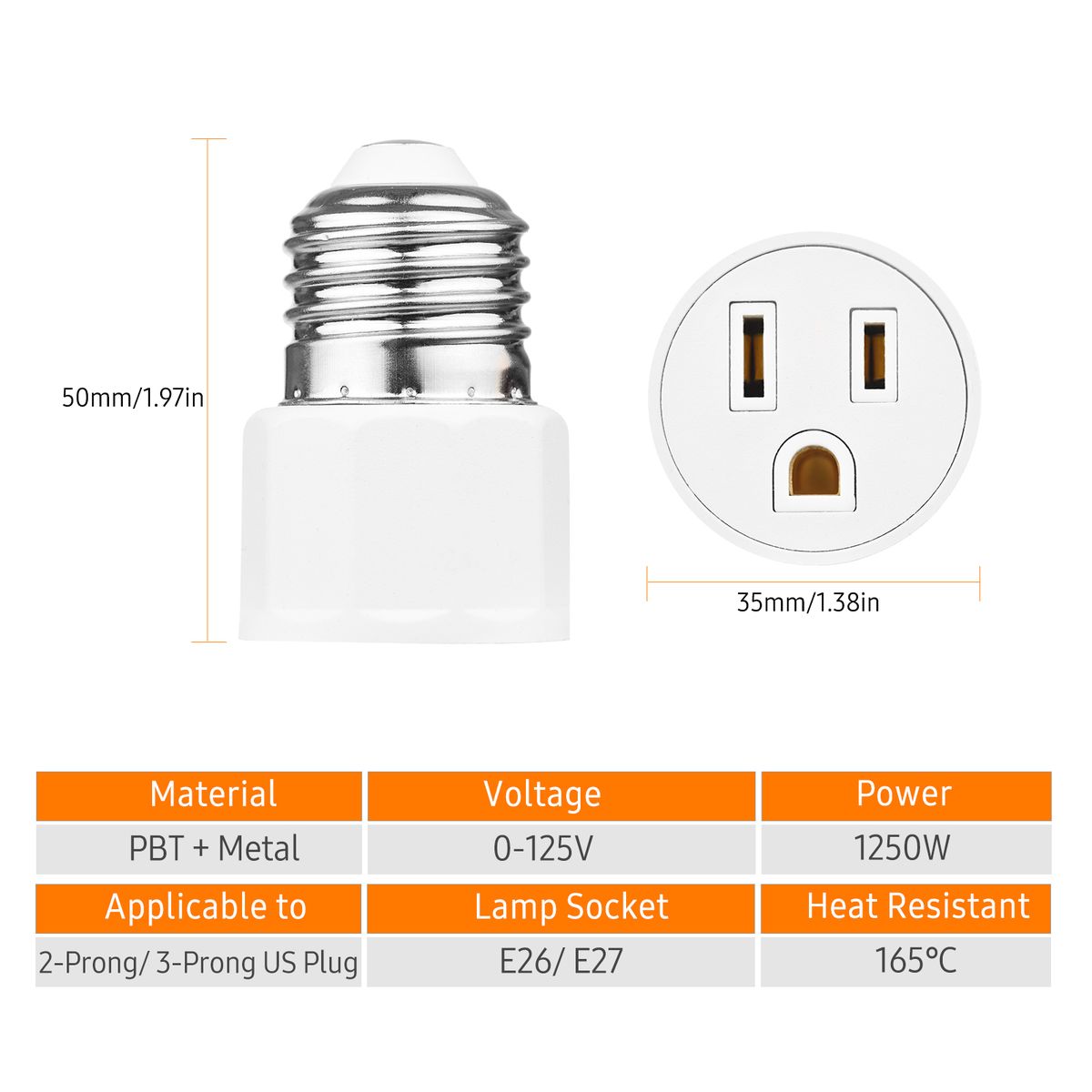 2 PCS E26 E27 Light Bulb Socket Adapter 2 Or 3 Prong AC
