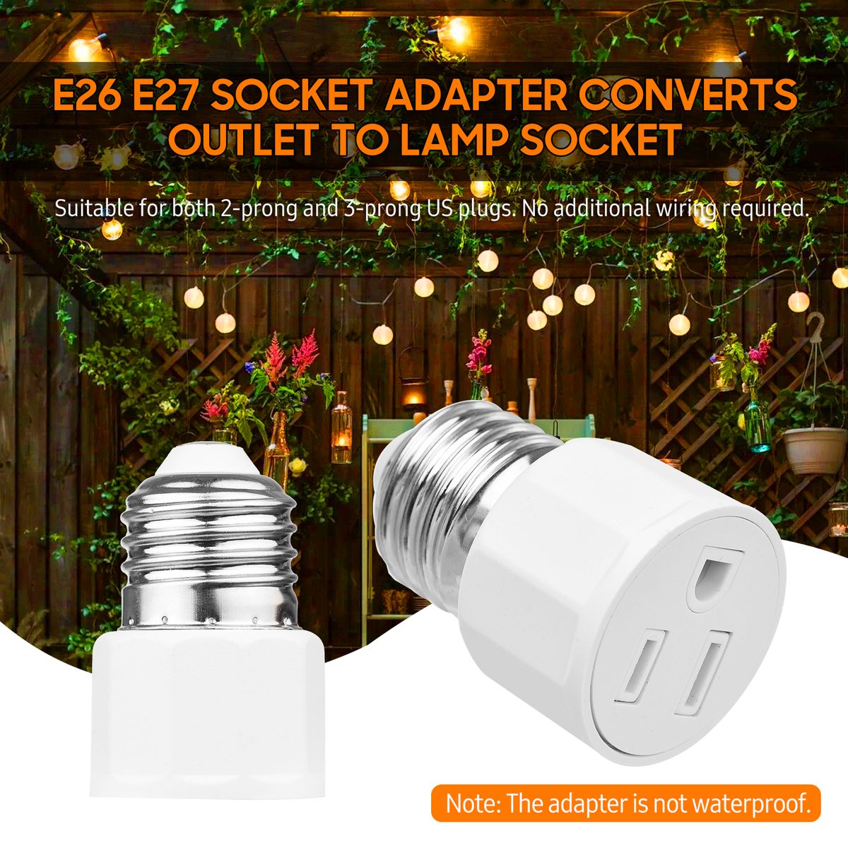 2 PCS E26 E27 Light Bulb Socket Adapter 2 Or 3 Prong AC