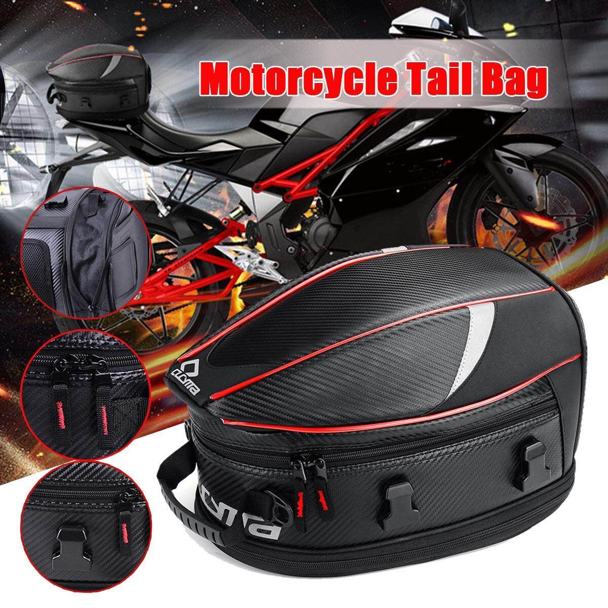 Waterproof Removable Motorcycle Tail Bag Rear Seat Top Case Luggage Shoulder Box- Red Red Border