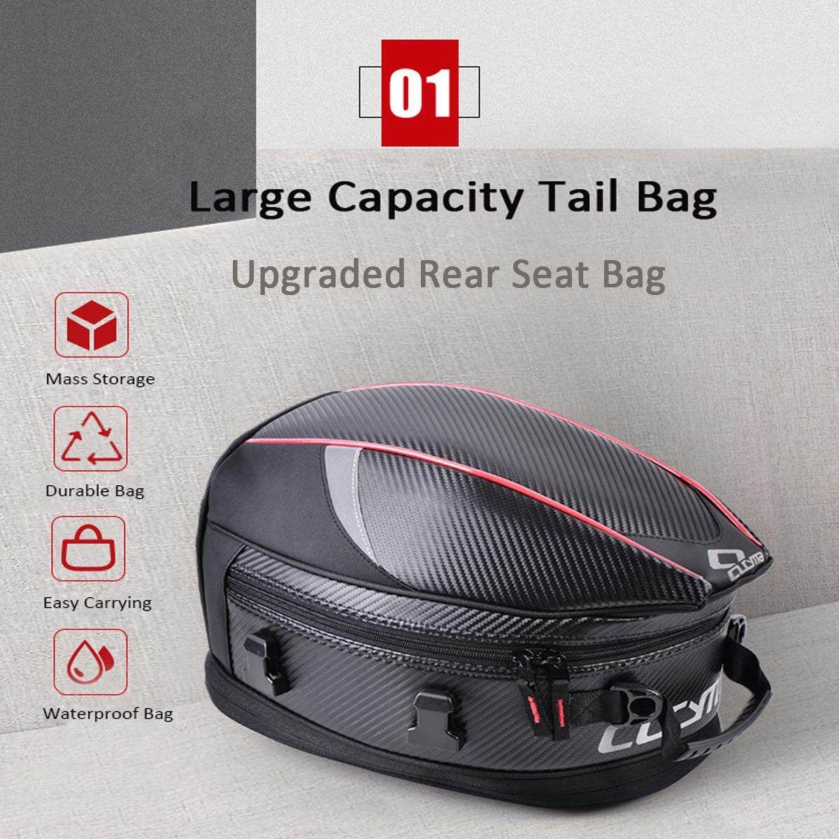 Waterproof Removable Motorcycle Tail Bag Rear Seat Top Case Luggage Shoulder Box- Red Red Border