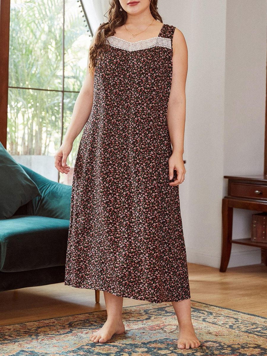 Women Lounger Dress Floral Printed Sleeveless Plus Size Loose Nightgowns Lounging Pyjamas