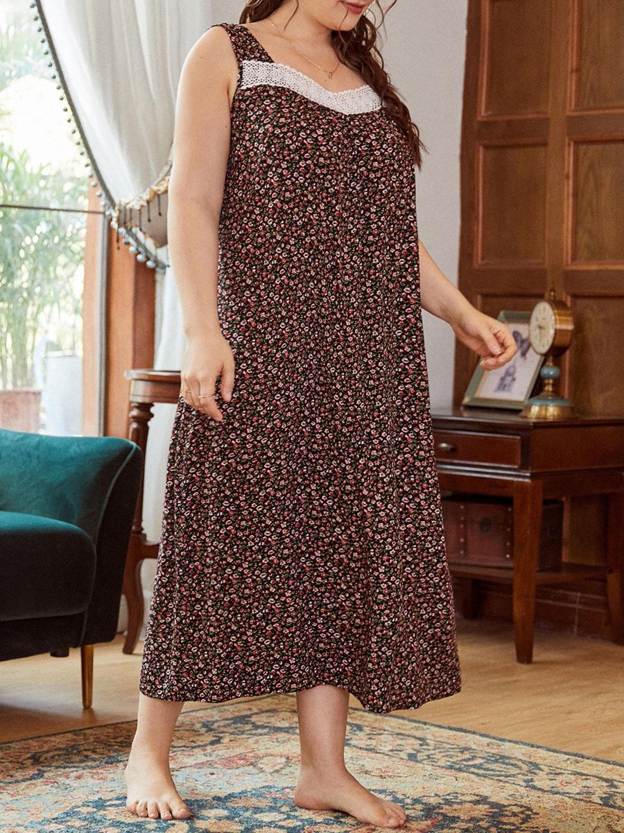 Women Lounger Dress Floral Printed Sleeveless Plus Size Loose Nightgowns Lounging Pyjamas