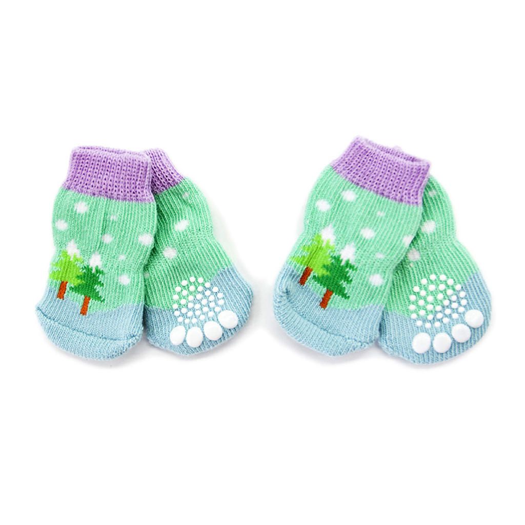 Pet Doggy Non Slip Socks Lovely Pattern Dog Puppy Cat Warm Tree S