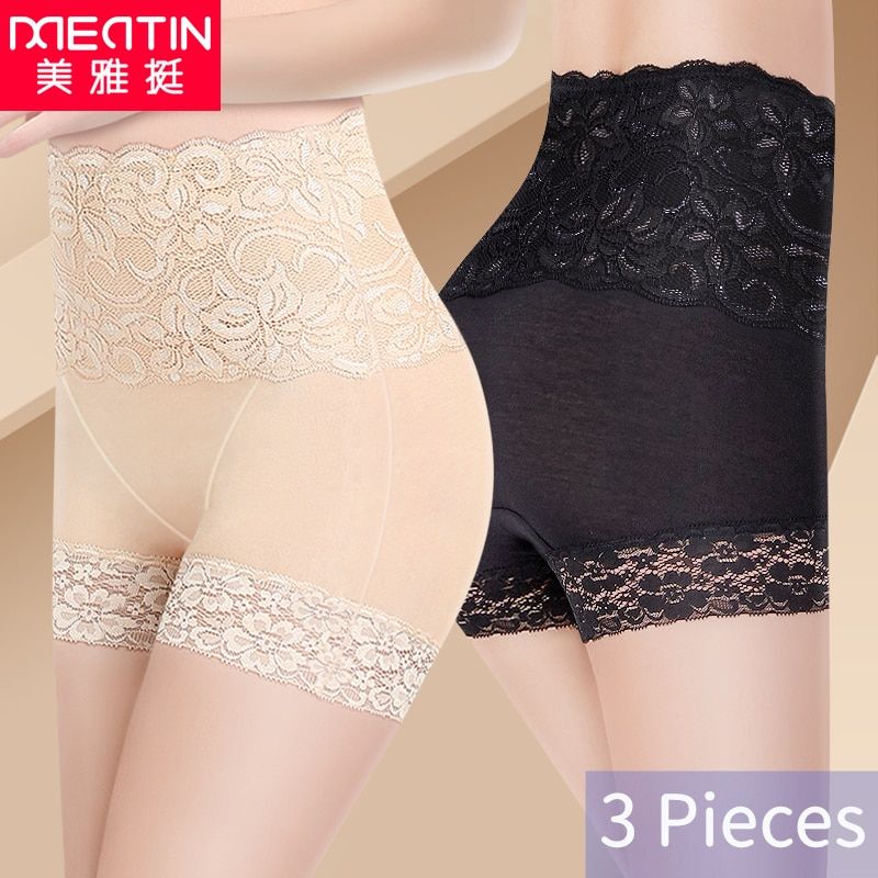 3Pcs/lot Anti Emptied Boyshort Laces Butt Lifter Panties Women High Waist Slimming  Ladies Body Shaper Tummy Shapewear