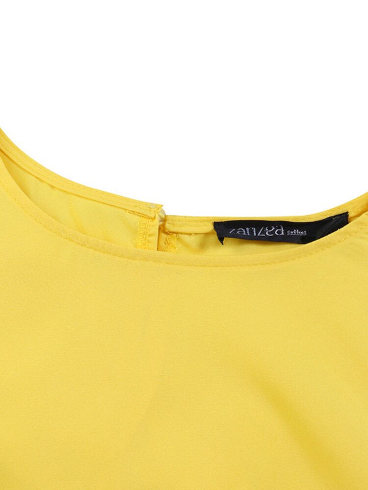 Women Solid Puff Sleeve Button Cuffs Ankle Length Retro Midi Dresses-Yellow