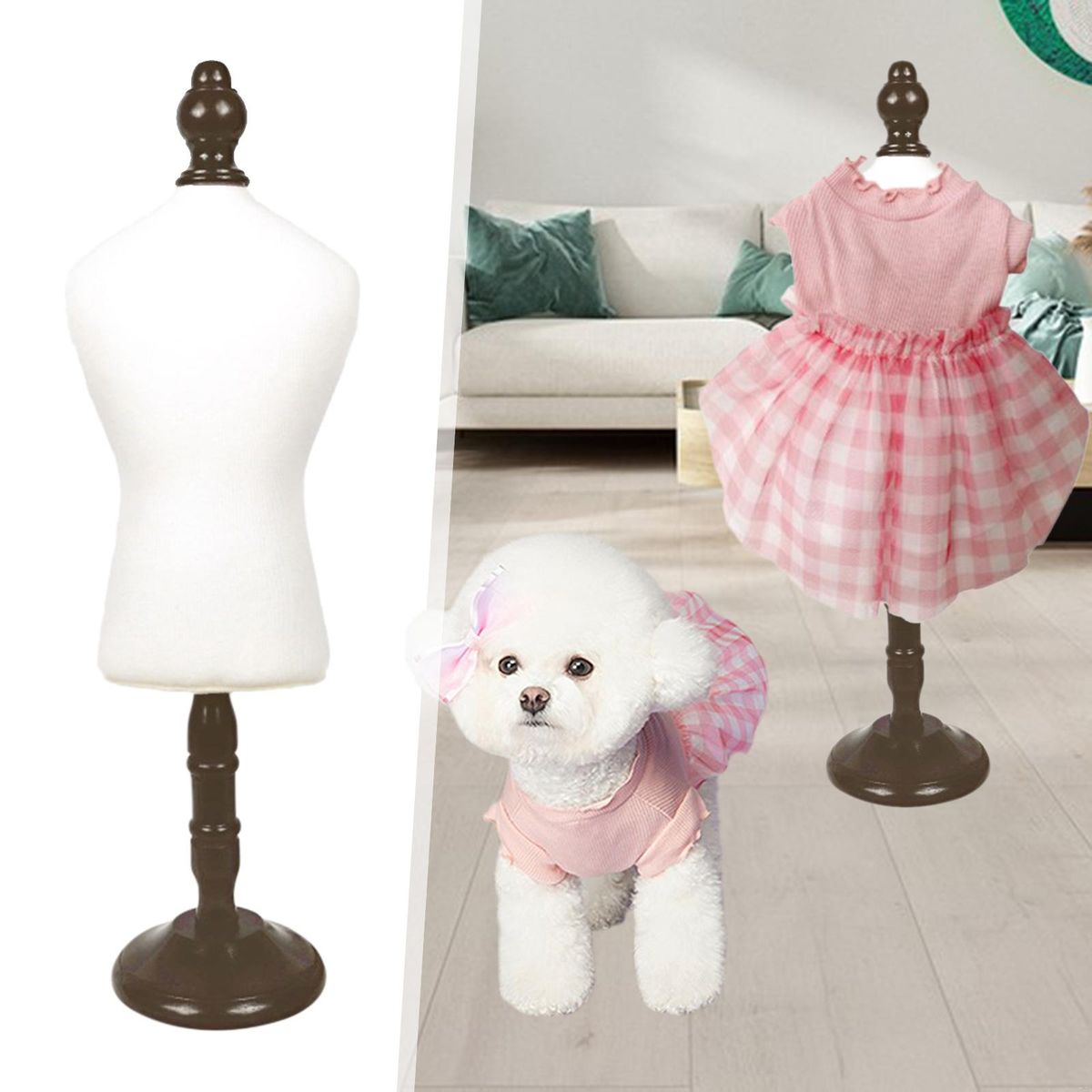 Dog Dress Form Mannequin Jewelry Display Stand Doll Clothes Brown