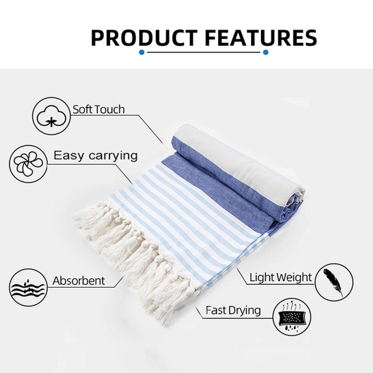 Beach Towel Swim Fitness Yoga Beach Sports Towel Blue