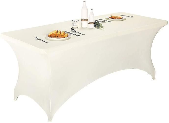 White 6ft 2 pcs spandex fitted stretch tablecloth rectangular training stretch table cover for banquet cai1448