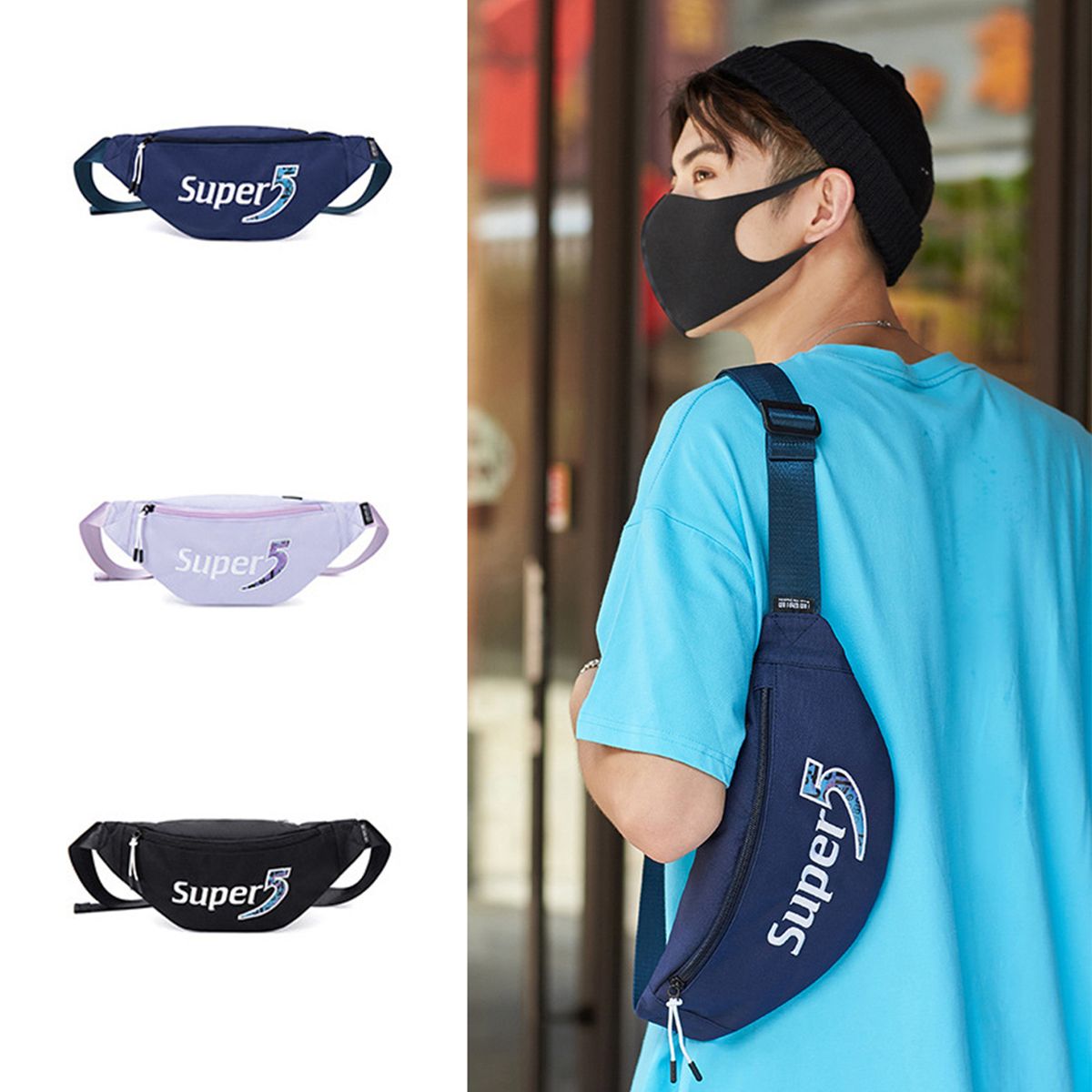 Women Men Waist Bag With Pocket Zip Adjustable Strap Bumbag