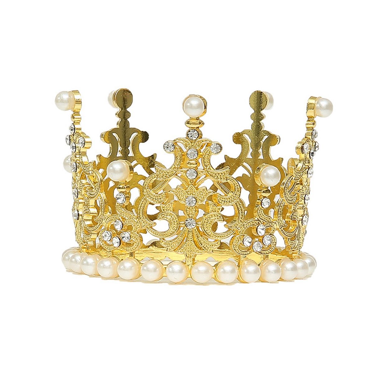 2Pcs Mini Crown Cake Topper Pearl Rhine Queen Princess