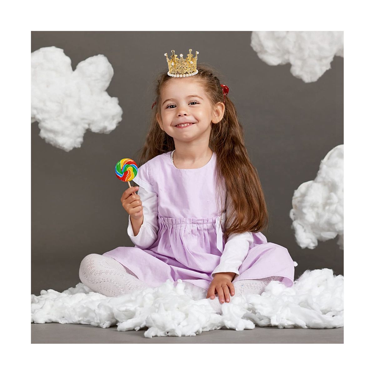 2Pcs Mini Crown Cake Topper Pearl Rhine Queen Princess