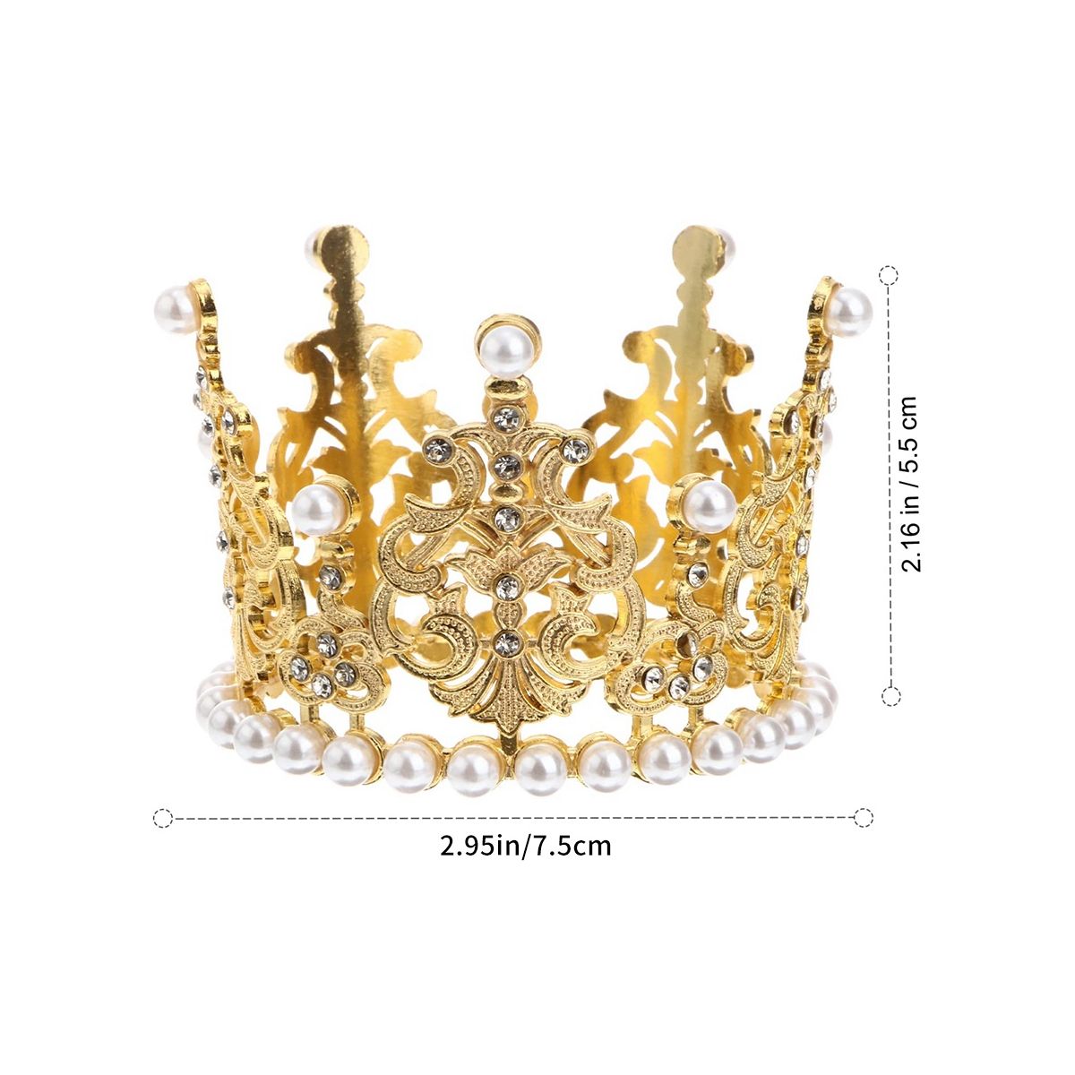 2Pcs Mini Crown Cake Topper Pearl Rhine Queen Princess
