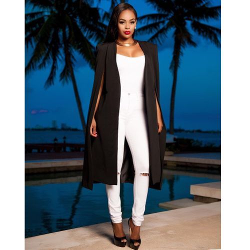 Women Long Cloak Cape Blazer Coat Cardigan Split Jacket Slim Office OL Suit