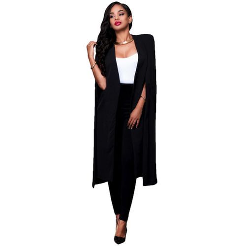 Women Long Cloak Cape Blazer Coat Cardigan Split Jacket Slim Office OL Suit