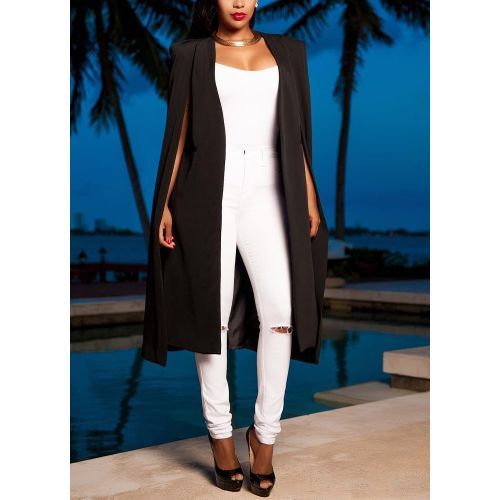 Women Long Cloak Cape Blazer Coat Cardigan Split Jacket Slim Office OL Suit