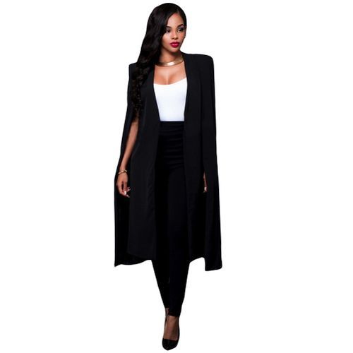 Women Long Cloak Cape Blazer Coat Cardigan Split Jacket Slim Office OL Suit