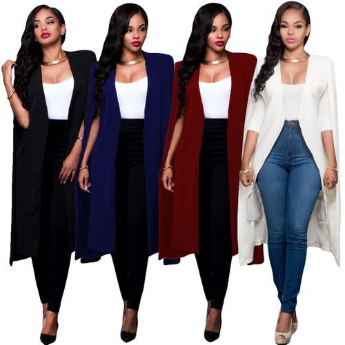 Women Long Cloak Cape Blazer Coat Cardigan Split Jacket Slim Office OL Suit