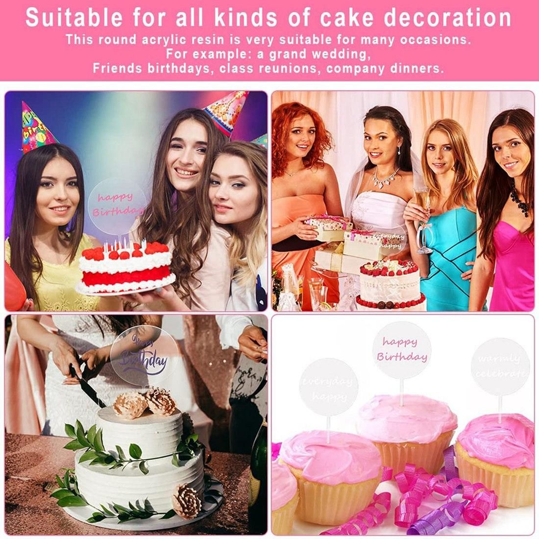 Blank Acrylic Cake Toppers, 15Pccs Clear Circle DIY Birthday Topper