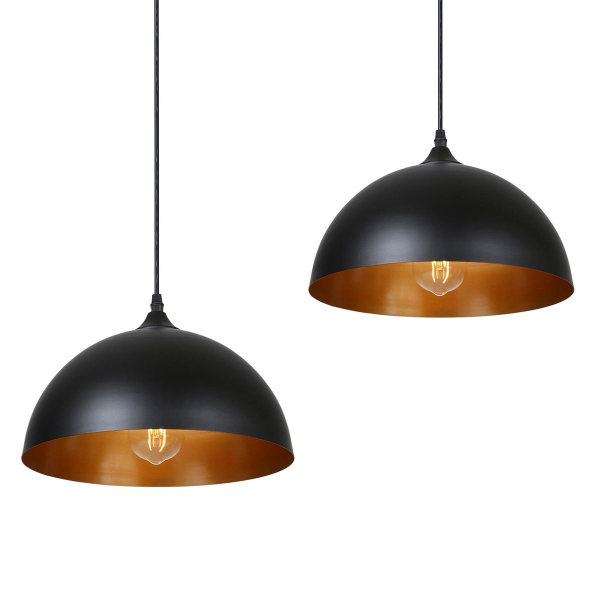 Tomshine Metal Pendants Light 2 Pack 220V-230V Classic Black Lampshades Industrial Hanging Ceiling Lamp for Kitchen Dining Living Room Restaurant (no bulb included)