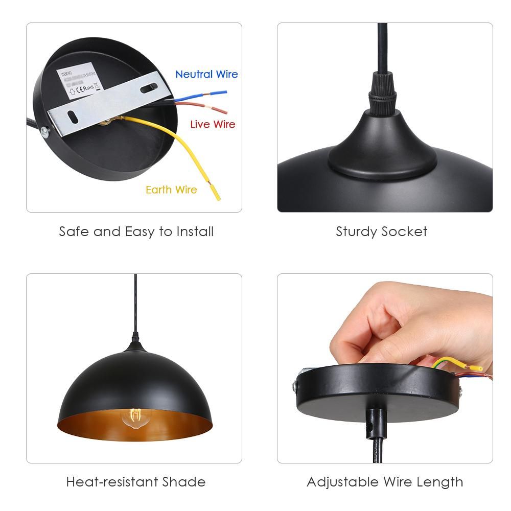 Tomshine Metal Pendants Light 2 Pack 220V-230V Classic Black Lampshades Industrial Hanging Ceiling Lamp for Kitchen Dining Living Room Restaurant (no bulb included)