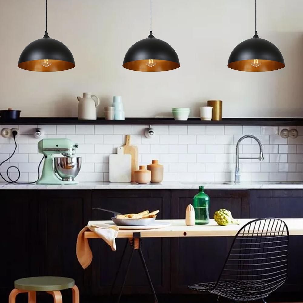 Tomshine Metal Pendants Light 2 Pack 220V-230V Classic Black Lampshades Industrial Hanging Ceiling Lamp for Kitchen Dining Living Room Restaurant (no bulb included)