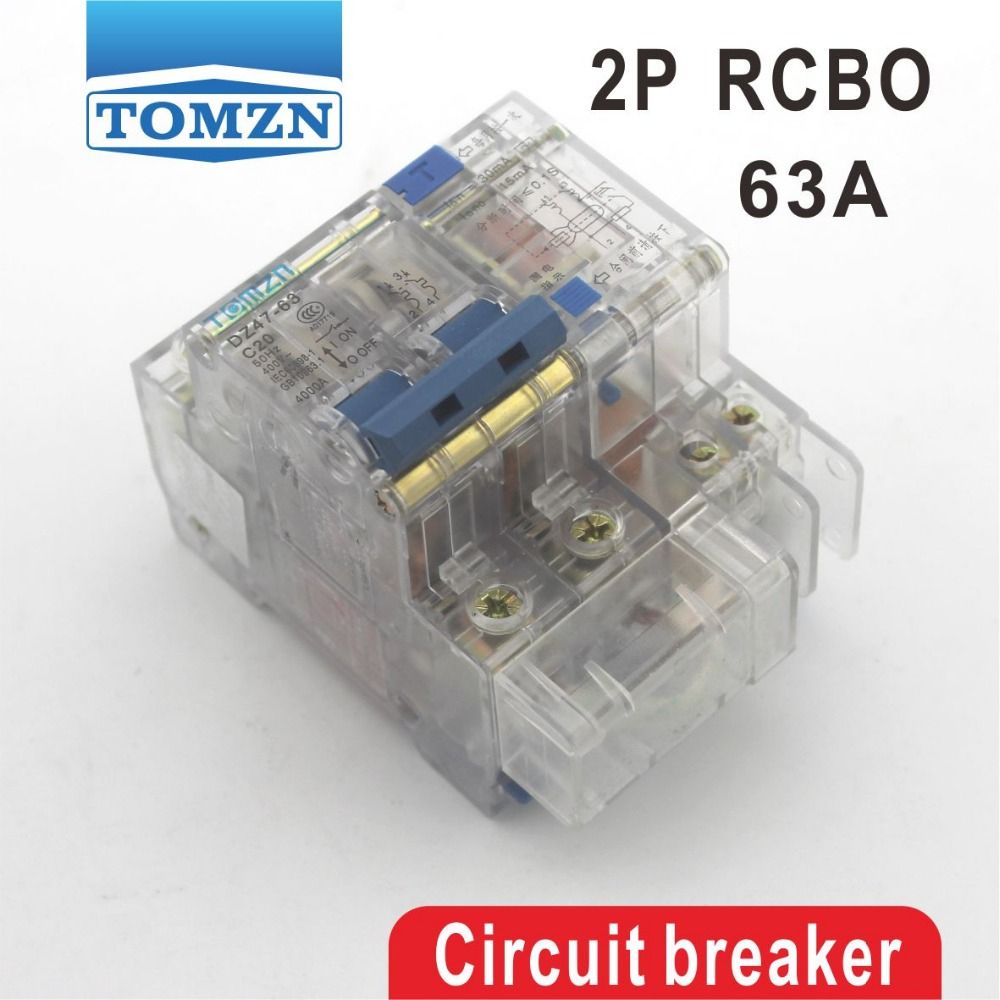 Transparent DZ47LE 2P 63A 230V~ 50HZ 60HZ Residual Current