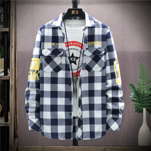 Garfield Plaid Long Sleeved Check Flannel Men Shirt