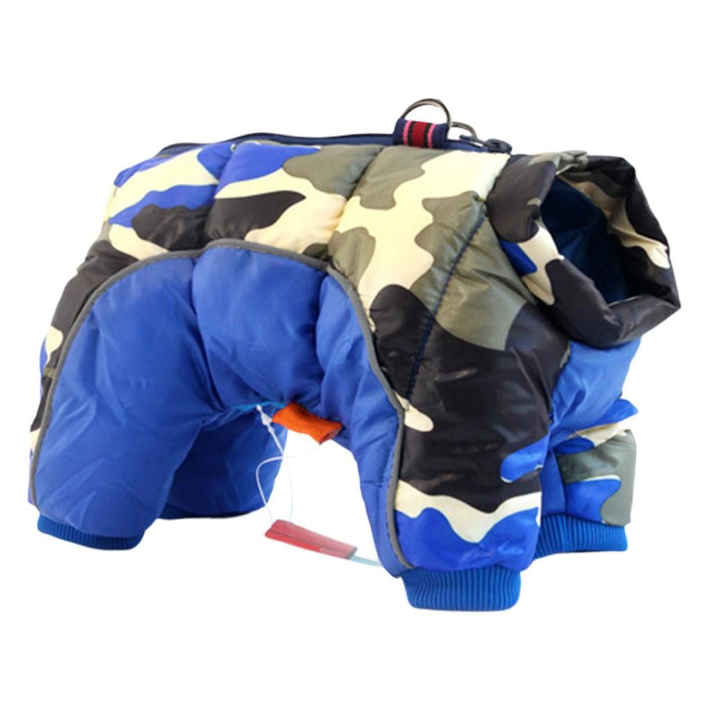 Winter Dog Clothes Thicker Reflective Windproof Full Body Pets Blue M