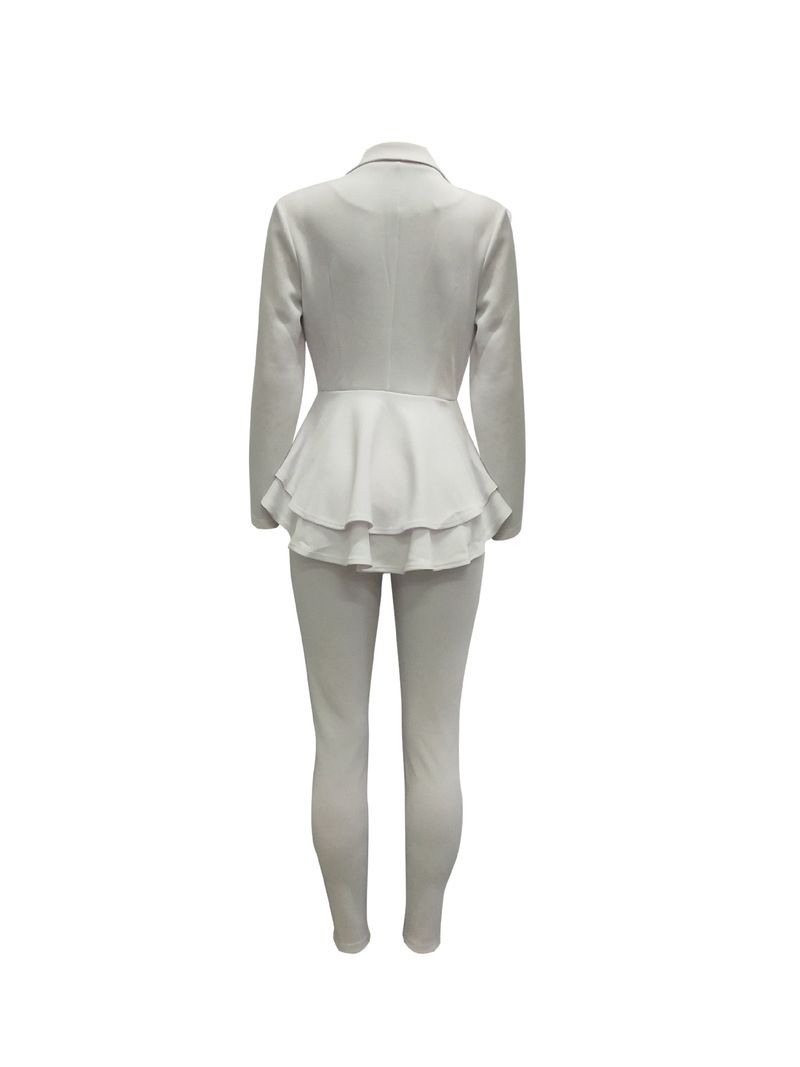 White Blazer 2 Piece Set Women Winter Work Wear Full Sleeve Ruffles Blazers Pencil Pants Suit Two Piece Set Office Lady Outfits（#White）