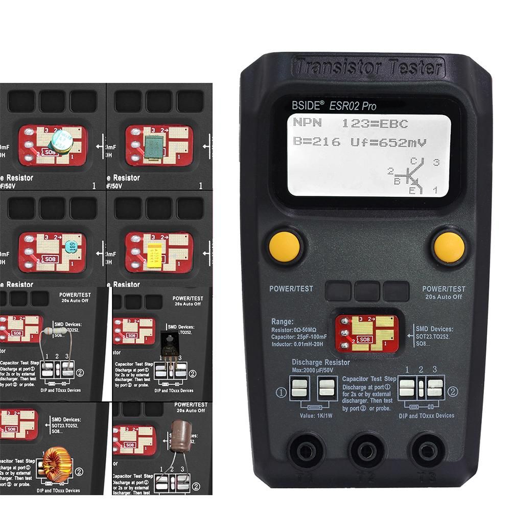 BSIDE ESR02 Pro Transistor Tester Multifunctional Digital Tester Diode Triode Resistor Capacitance Inductance MOSFET NPN PNP Triac MOS Detector