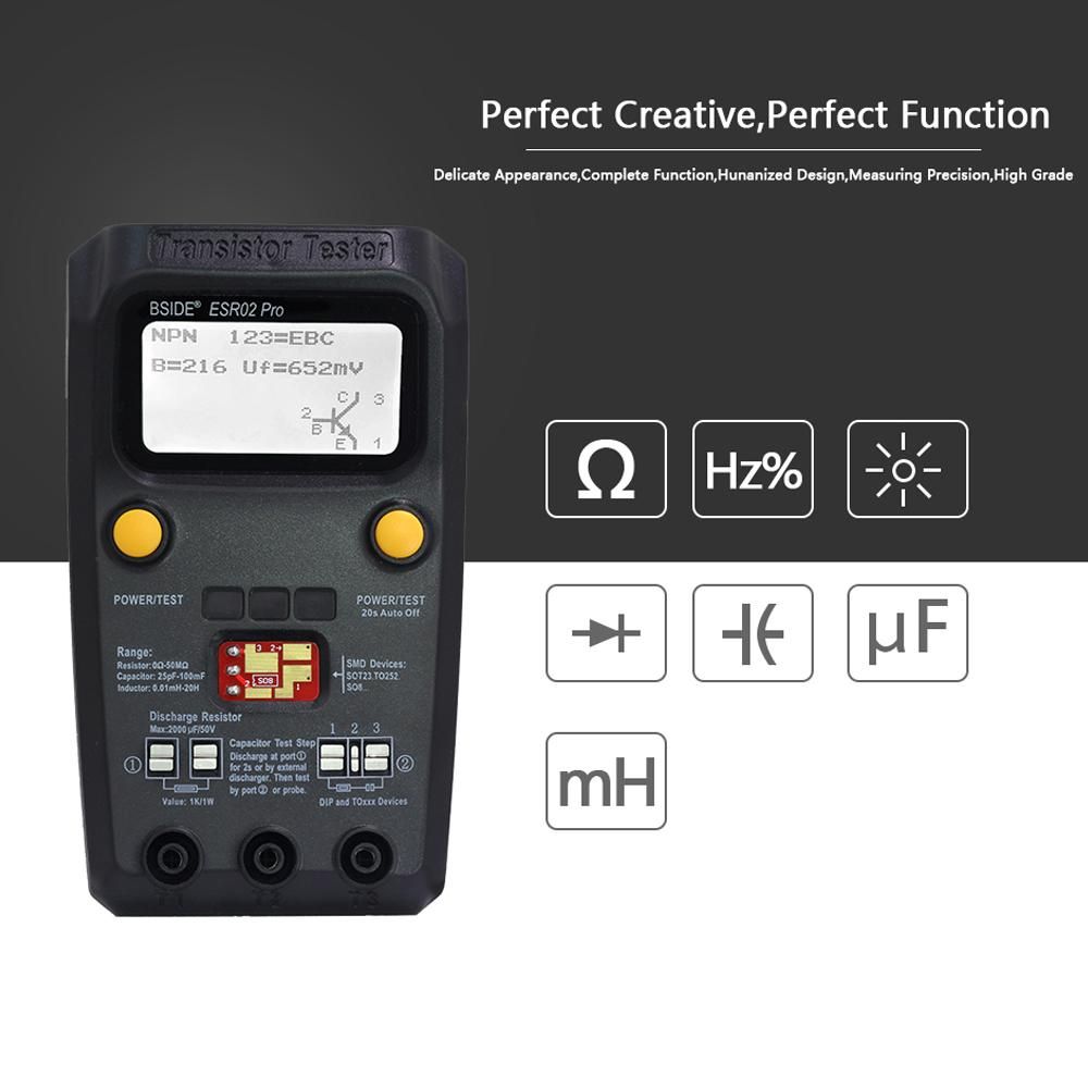 BSIDE ESR02 Pro Transistor Tester Multifunctional Digital Tester Diode Triode Resistor Capacitance Inductance MOSFET NPN PNP Triac MOS Detector