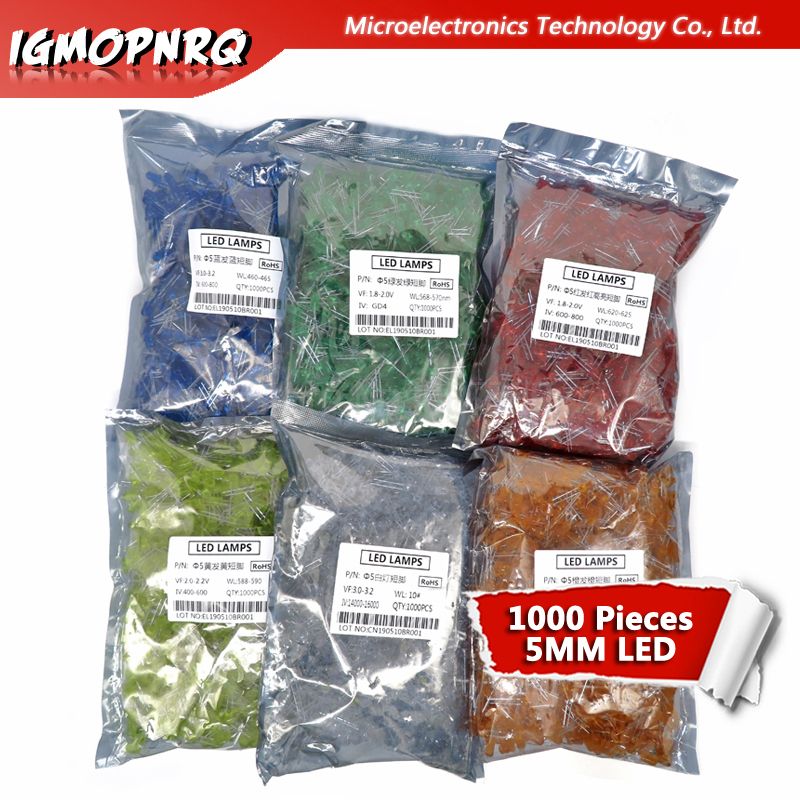 1000pcs Blue Green Red Yellow White Orange 5mm Led Light-emitting Diodes