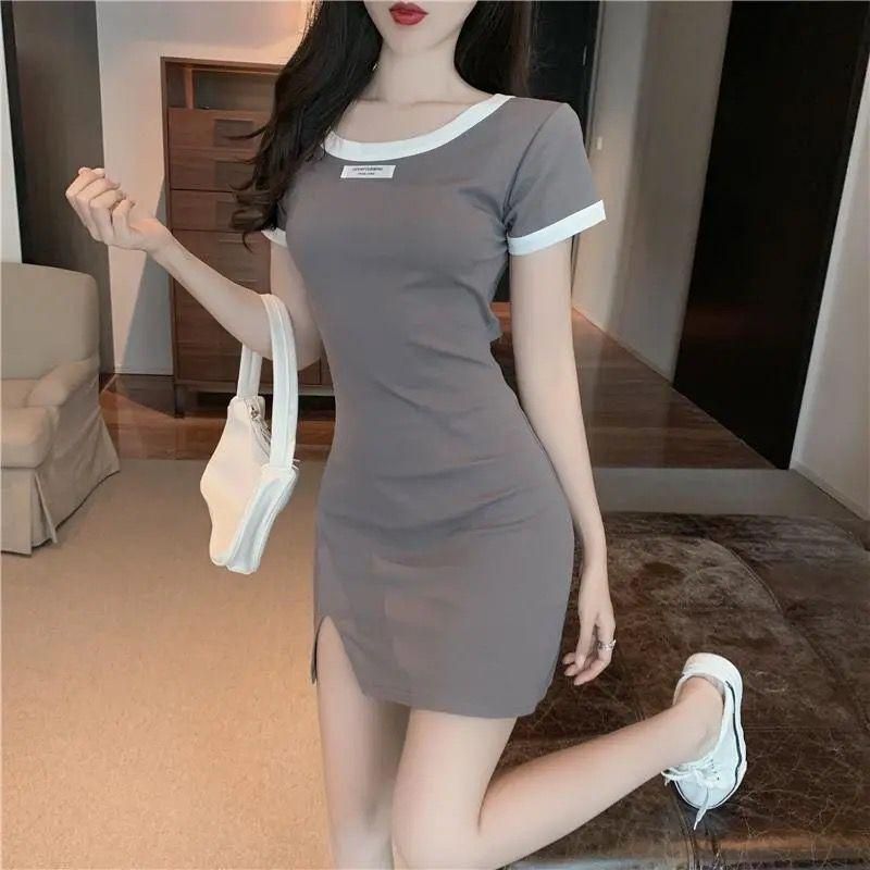 Hong Kong Style Split Hip Skirt Slim Fit Backless Slimming Temperament Skirt Lightly Mature Dress for Women 2021 New Autumn