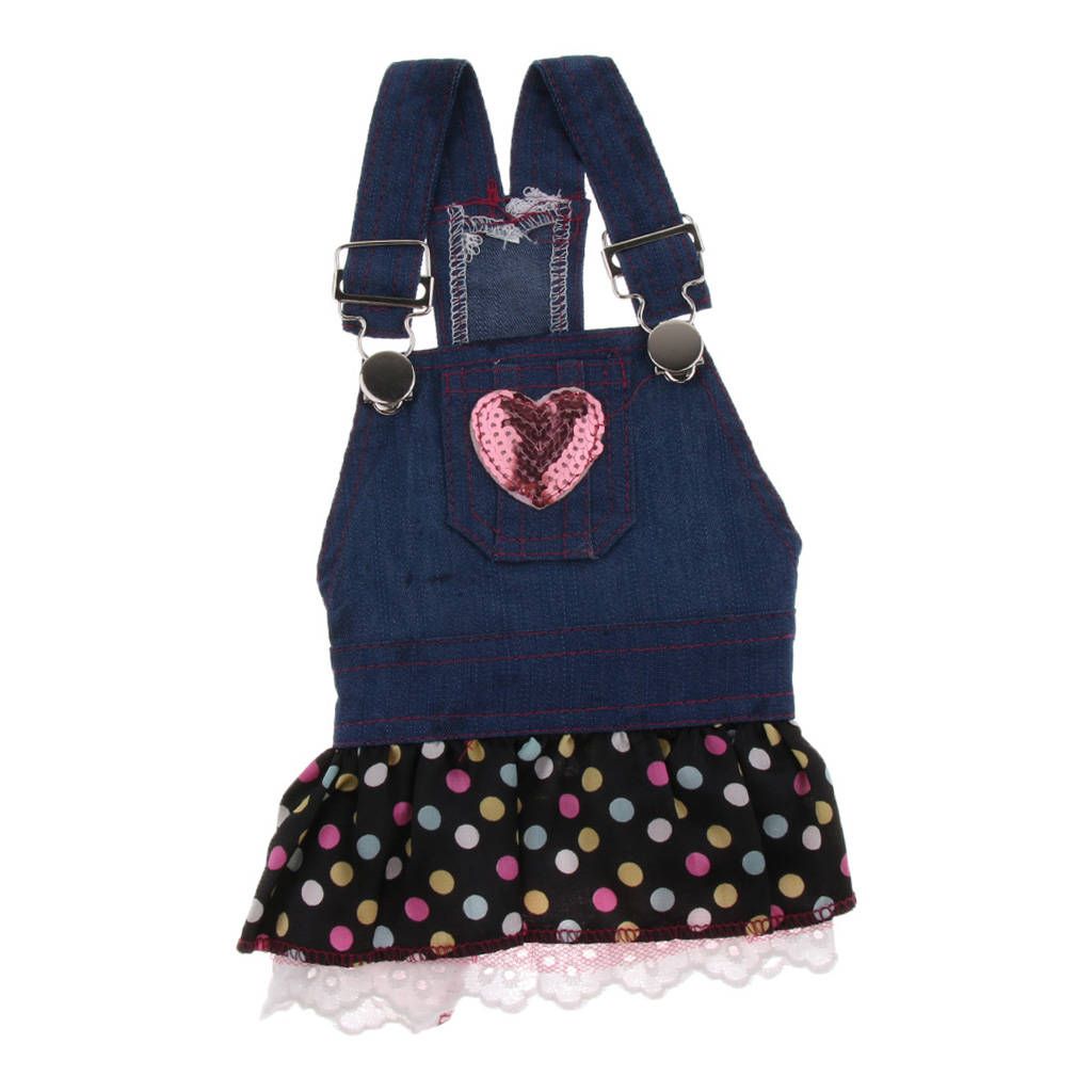 Cute Heart Pattern Pet Dog Cat Denim Chiffon Skirt Dress Clothes M M