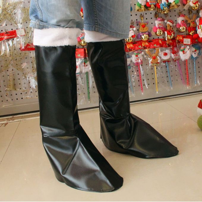 Cute Father Christmas Santa Xmas Black Boots Covers Furry Costume